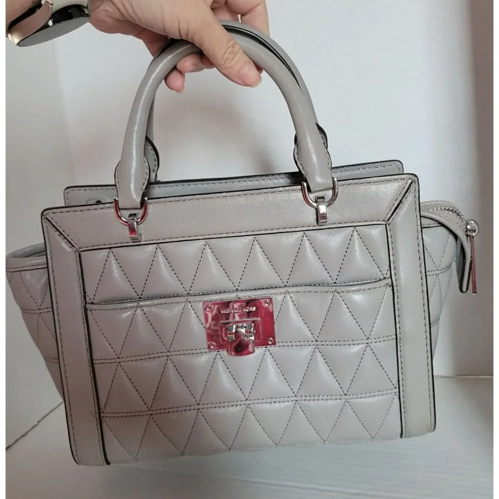Michael Kors Vivianne Small Quilted Leather Satchel Bag Gray Women's Woman's
